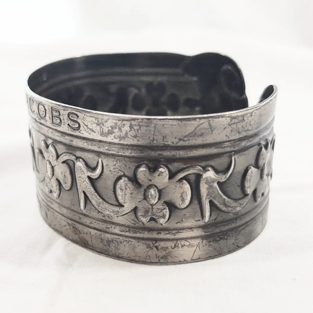 Designer Marc Jacobs Wide Silver Floral Cuff Bracelet